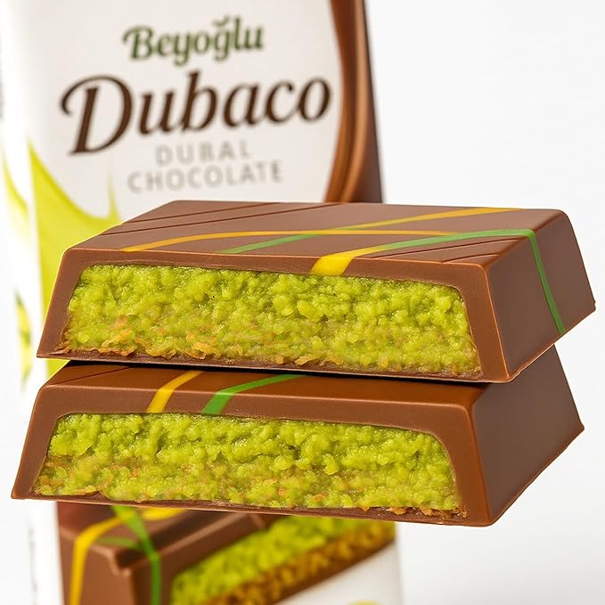 Beyoglu 200g Dubaco Pistachio Kataifi Milk Chocolate Bar – Luxury Dubai Chocolate – Ships in Cold with Peace Merchandise Thermal Bubble Mailer with Non-Melting Ice-Brix – Gourmet Snack Made in Turkiye