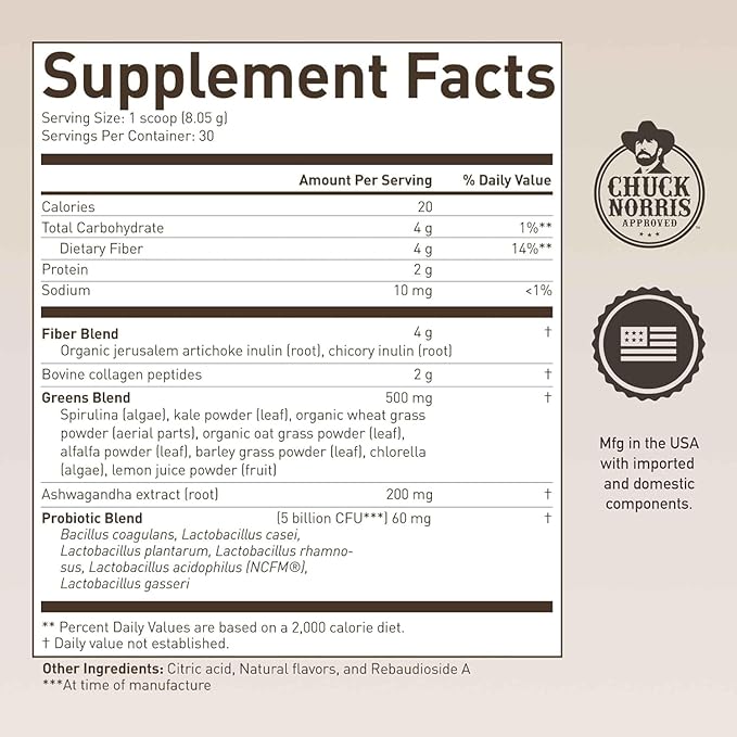ROUNDHOUSE PROVISION Morning Kick Greens Superfood Powder Supplement with Ashwagandha Collagen &amp Probiotics - Sugar Free Caffeine Free (3 Pack Strawberry Lemonade Flavor) by Chuck Norris