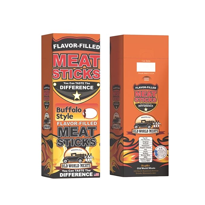 Old World Meats Meat Sticks 110 Calories Keto Low Carb 1g Sugar Fuelings 20 Pack 1 ounce sticks (Buffalo Wing Style)