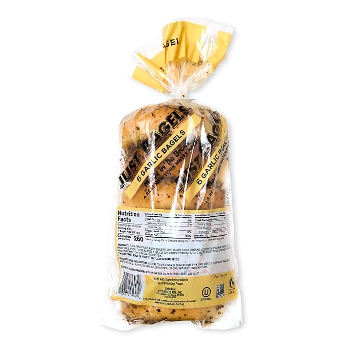 Just Bagels Garlic Bagels - 8 Packs Of 6 Bagels Per Pack - 48 Total Non-GMO