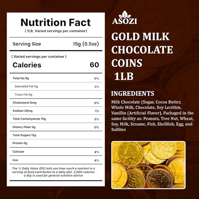 Gold Chocolate Coins 1lb Approx 80 Pieces of Premium Milk Chocolate Gold Coins Ideal Coin Candy for Gift Baskets and Holiday Celebrations Parties Events and Festive Decorations St. Patrick's Da