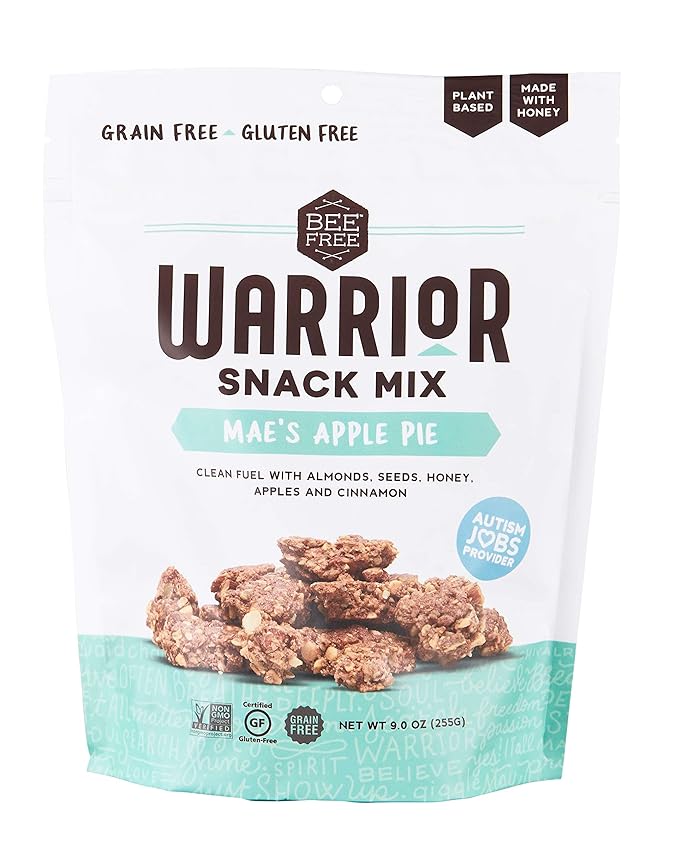 BeeFree Warrior Mix Gluten Free Granola - Chunky Granola Bites | Paleo Granola Low Carb Grain Free Preservative Free Oat Free | Granola for Yogurt Low Calorie Snacks | Mae’s Apple Pie 9 Ounce Ba