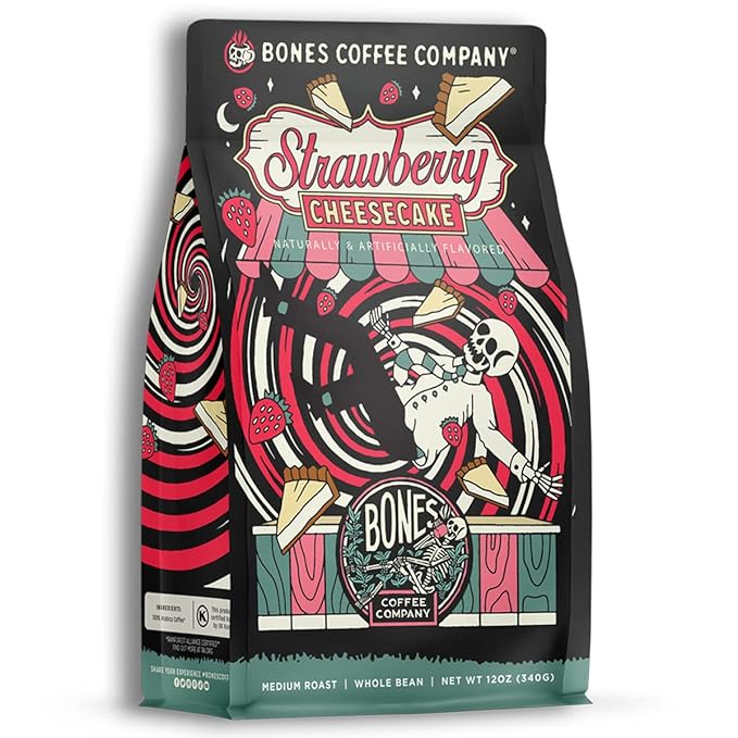 Bones Coffee Company Strawberry Cheesecake and French Toast Flavored Ground Coffee Beans Bundle | 12 oz Medium Roast Arabica Low Acid Coffee Gifts (Ground)