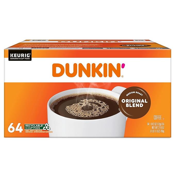Dunkin' Donuts Single-Serve Coffee K-Cup® Pods Original Blend Medium Roast Carton Of 64 Pods