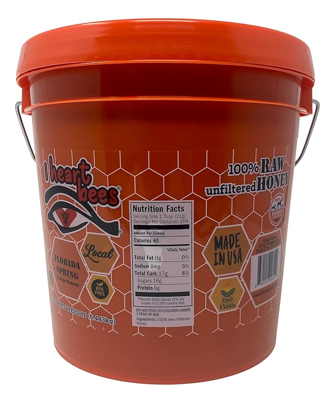I HEART BEES Florida Spring Orange Blossom Raw and Unfiltered Honey 12 Pound Bucket