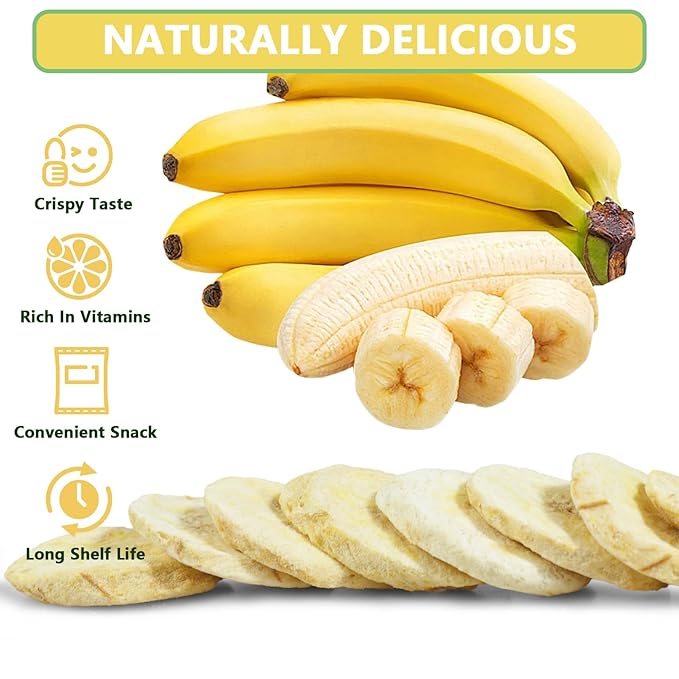 QZLGD Freeze Dried Bananas Freeze Dried Fruit Banana Chips 11.28oz/320g 100% Natural No Added Sugar Crunchy Fruit Snack for Baking or Adding to Breakfast Cereal Yogurt