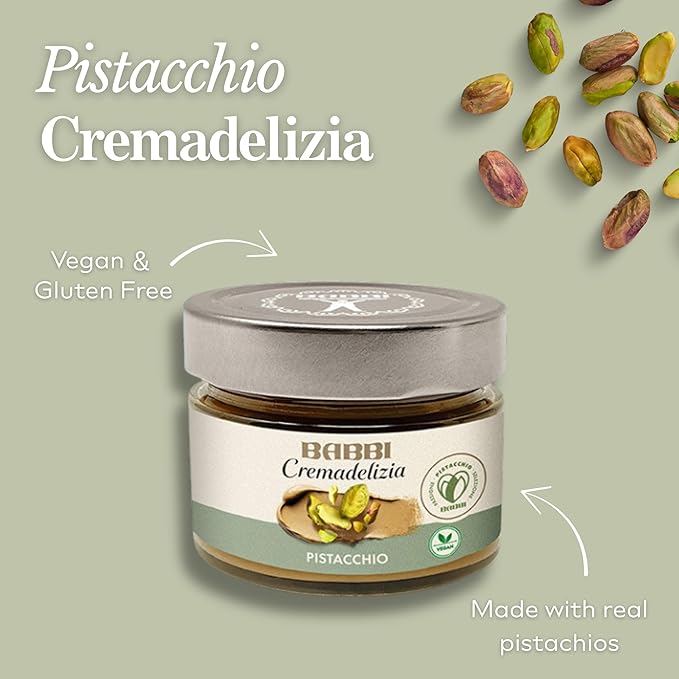 Babbi Cremadelizia Italian Cream Spreads Gianduia Suprema Pistachio &amp Cocoa Flavors 6 Oz (Pack of 3) Gourmet Dessert Toppings Gluten Free Vegan