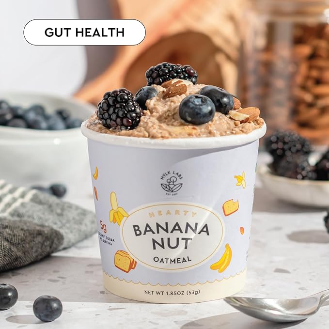 Mylk Labs Banana Nut Protein Oatmeal Cups Whole Grain Low Sugar High Fiber Breakfast with Superfoods Quick &amp Easy On the Go Instant Oatmeal Rolled Oats Gluten Free Vegan Nut Free 6 Pack