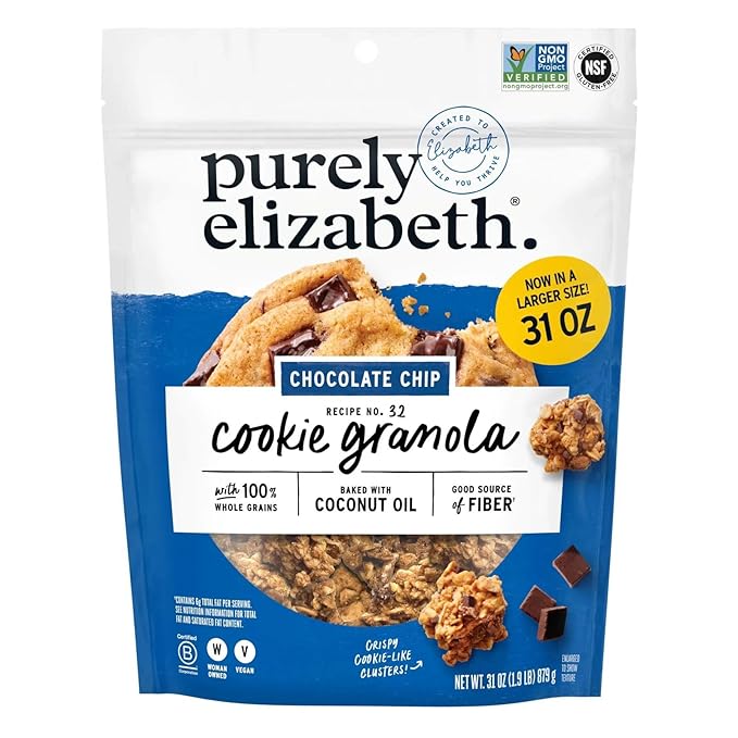 Purely Elizabeth Chocolate Chip Cookie Granola – 31 oz Bag – Gluten Free Non GMO and Vegan – Made with Organic Oats Chia Seeds and Coconut Oil