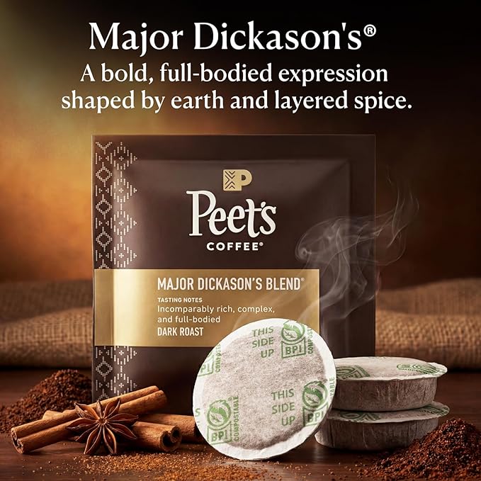 Peet’s Major Dickason’s &amp Domingo Coffee Pods – 32 Count (2 Packs of 16) – Dark Roast &amp Medium Roast Variety Pack with Bold Smooth Flavor – Compatible with Pelecom Coffee Machines – Peet’s Co