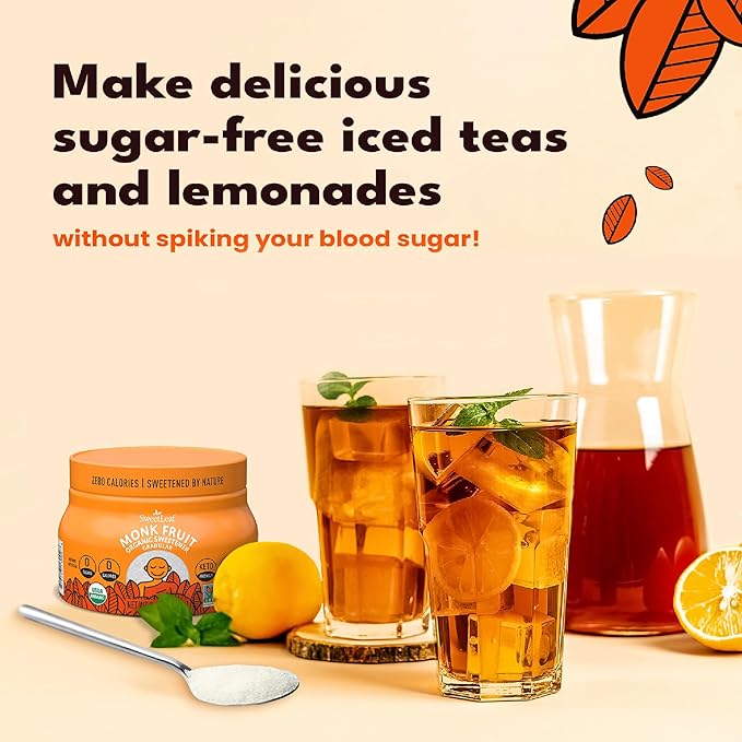 SweetLeaf Organic Monk Fruit Sweetener Granular - Keto Friendly Natural Sugar Substitute for Coffee Tea and Baking Zero Calorie Organic Monk Fruit Non GMO Sugar Free - 8.47 Oz Jar (Pack of 6)