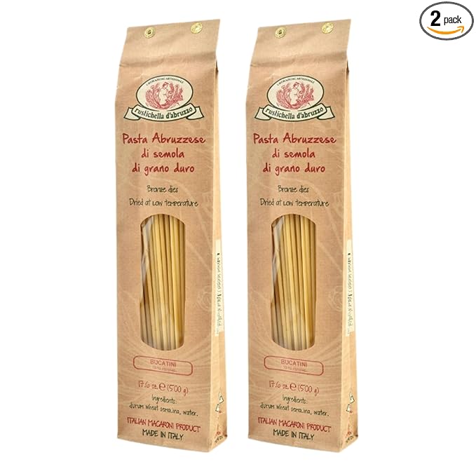 Rustichella d'Abruzzo Bucatini (Pack of 2) 500g Each - Classic Italian Pasta with a Hole - Perfect for Amatriciana Sauce - Artisan Pasta from Abruzzo