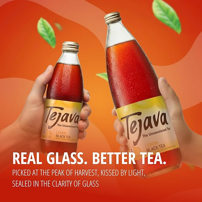 Tejava Lemon Black Iced Tea 24 Pack 12oz Glass Bottles Unsweetened Non-GMO Kosher No Sugar or Sweeteners No calories No Preservatives Brewed in Small Batches