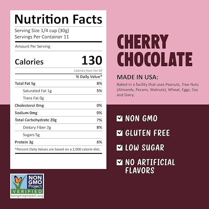 Kellys Four Plus Granola Cereal | Cherry Chocolate Healthy Granola for Yogurt | Hand Made Snacks for Breakfast - 12 oz (Pack of 4)