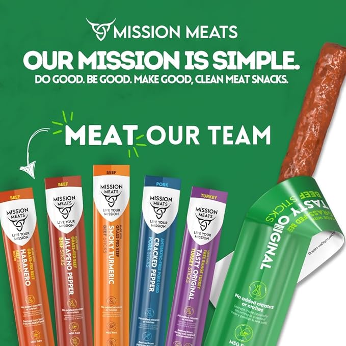 Mission Meats Pork Meat Sticks – Antibiotic Free Sugar Free Individually Wrapped AIP Friendly Delicious Healthy Snacks Paleo Whole 30 Cracked Pepper 1oz (24ct)