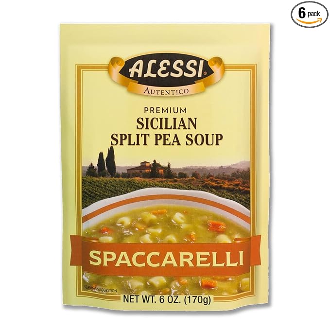 Alessi Autentico Premium Soups Traditional Flavors 6oz (Sicilian Split Pea Pack of 6)