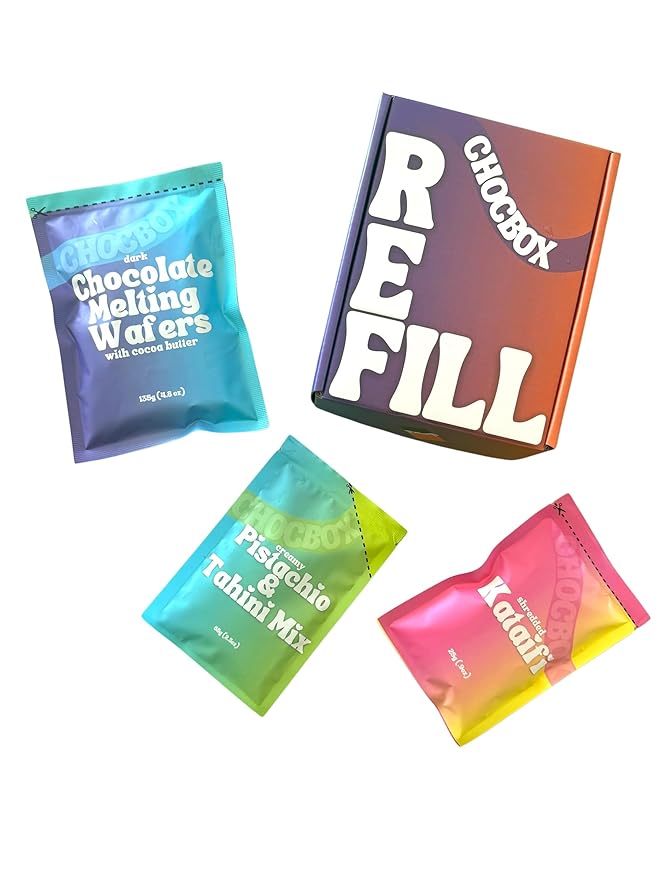 Chocbox Viral Dubai Dark Chocolate Bar REFILL KIT - Choc Wafers Shredded Kataifi Pistachio Cream - DIY Gift Box Dubai Kit - Great Gift for Choco Lovers (2 Pack Dark Chocolate)