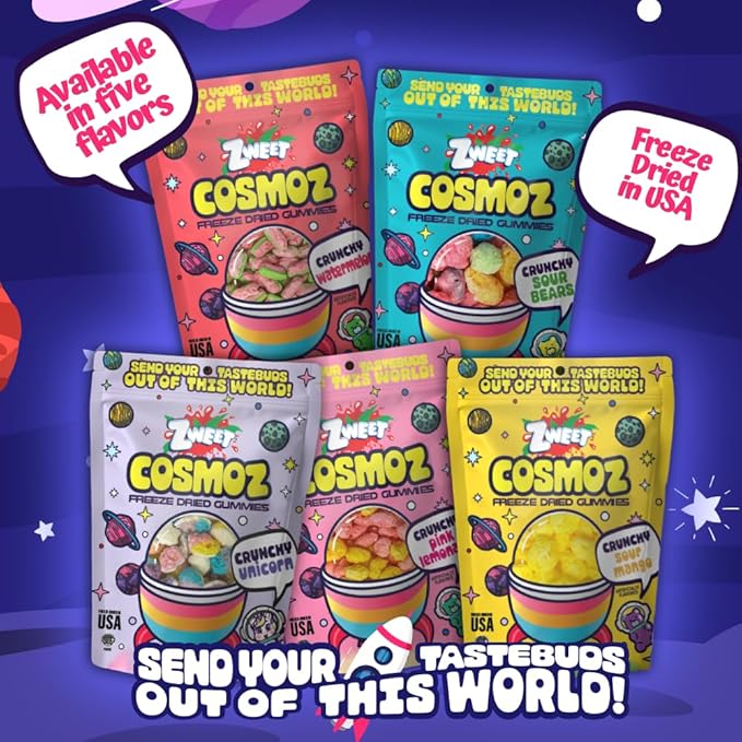 Galil Organic Roasted Chestnuts 3.5oz + Zweet Cosmoz Freeze Dried Candy Variety (Mango Lemonade Unicorn) – Crunchy Sour Gummies Snack Bundle – Gluten Free Vegan Friendly Treat Set