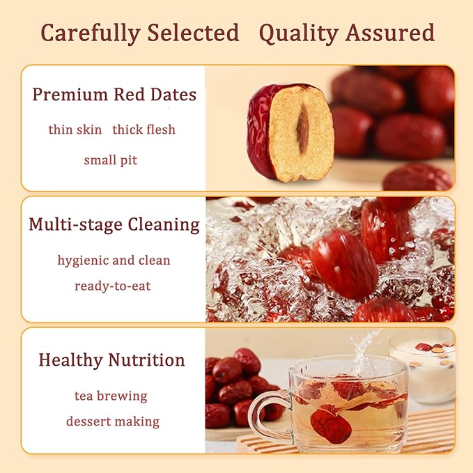 DGYLHBJ Jujube Dates 2.2LB/1000g Chinese Red Date Selected Dried Jujubes for Tea Baking Cooking Chewy Snacks Without Additives 红枣 (Small Date-2.2LB)