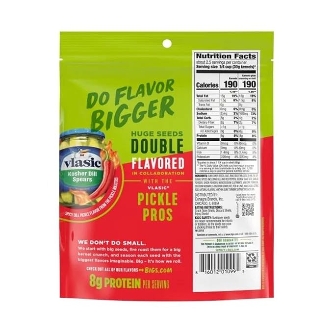 BIGS Vlasic Spicy Dill Pickle Flavored Sunflower Seeds (Pack of 6) 5.35 Oz - In Snack Mass Packaging