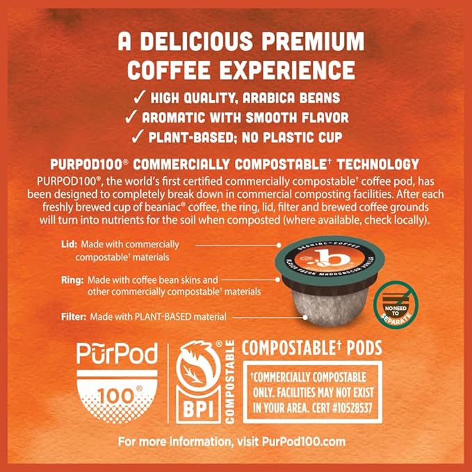 beaniac Flavor Freak Madagascar Vanilla Flavored Light Roast Single Serve Compostable K Cup Coffee Pods Arabica Coffee with Natural Flavors Keurig Brewer Compatible 30 Count