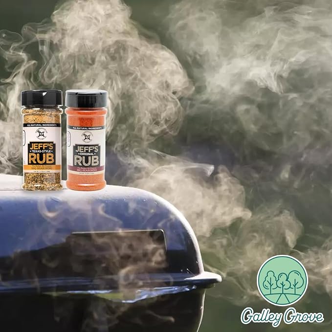 Jeff's Original Rub + Texas Style Rub BBQ Seasoning (2-Pack) Grill or Smoker - Pork Chicken Ribs Brisket Steak Seafood Vegetables - Bundle With Galley Grove Sugar-Free Breath Mints