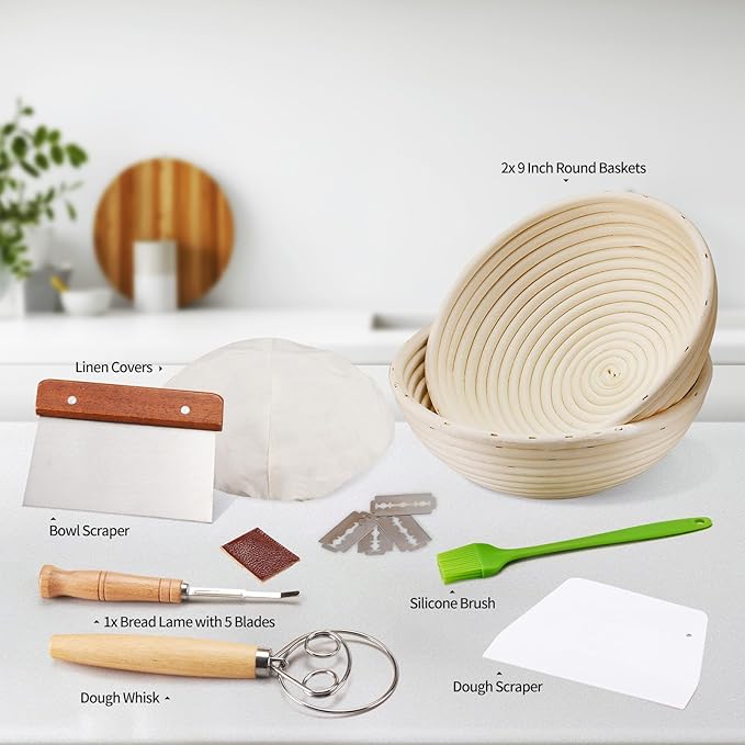 Banneton Proofing Basket for Sourdough Bread Handmade &amp Natural Rattan - Round Dough Rising Basket for Baking - Perfect for Artisan Breads (Round of 2 Gift Set)