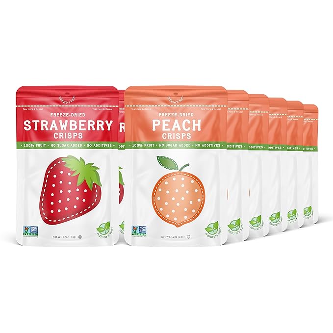 Nature's Turn Freeze-Dried Fruit Snacks Strawberry and Peach Crisps Pack of 12 (1.2 oz Each)