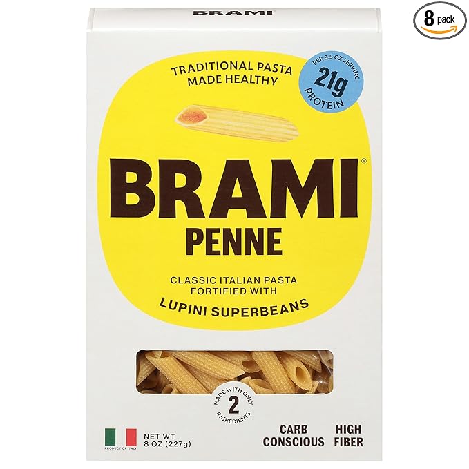 Brami Lupini Snack Pasta Semolina Lupini Penne 12 oz (Pack of 8)