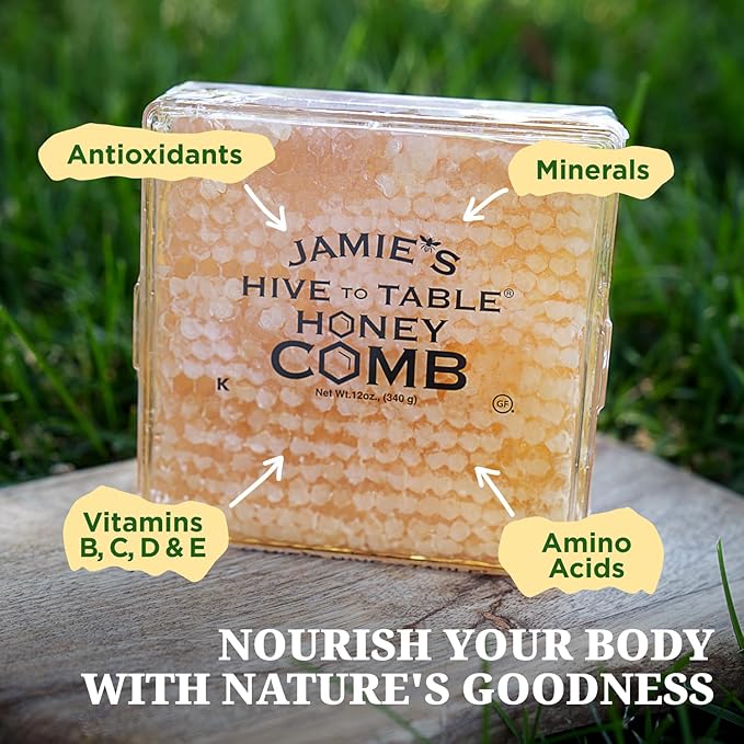 Jamie's Hive To Table 100% Raw Honeycomb 72 Oz (Pack of 6) – All-Natural Pure Georgia Honeycomb – Fresh Georgia Honeycomb with Bee Pollen and Propolis No Additives or Preservatives Non-GMO