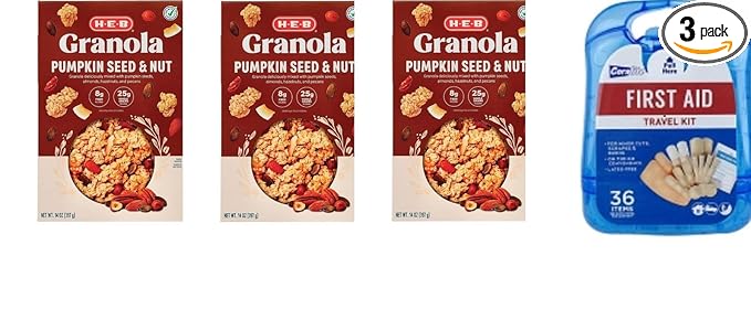 H‑E‑B Pumpkin Seed &amp Nut granola 14 oz(Pack of 3) with free first aid kit