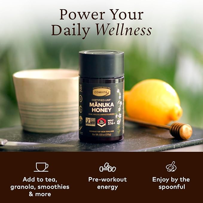 Comvita Manuka Honey UMF 15+ (MGO 514+) - Raw Manuka Honey New Zealand Pure &amp Unpasteurized Superfood for Immune Health Use in Tea Wild Monofloral Non-GMO - 250g (8.8 oz)