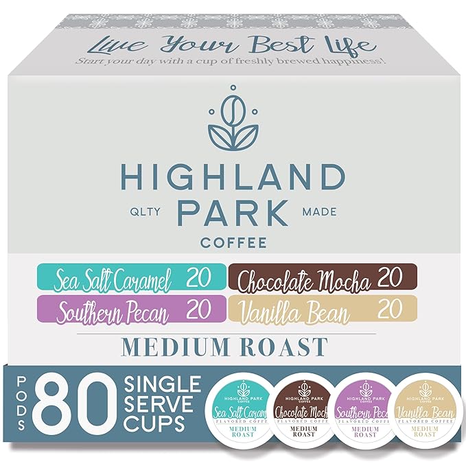 Highland Park Coffee Single Serve Coffee Pods Compatible with Keurig K Cup Brewers Flavored Variety 80 Count