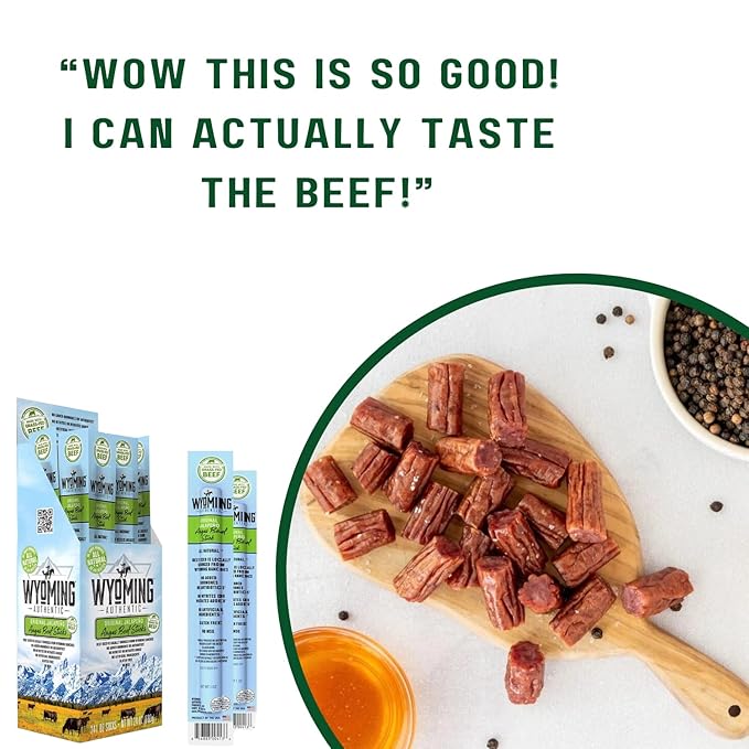 Wyoming 100% Grass Fed Beef Sticks - Original Jalapeño Flavor - Clean Tasty Meat Sticks snacks with 6g of protein made with Angus Beef Sticks Nitrate Free Jerky Meat Sticks - No Artificial Ingredien