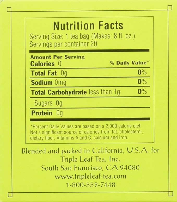 Triple Leaf Tea Decaf Green Tea with Ginseng 20 Tea Bags (Pack of 6)