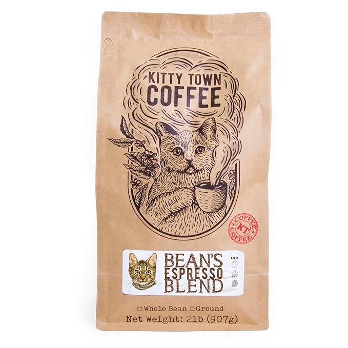 Kitty Town Coffee: Bean's Espresso Blend Medium Roast Coffee From Brazil Guatemala &amp Papua New Guinea 2lb (32oz) Whole Bean