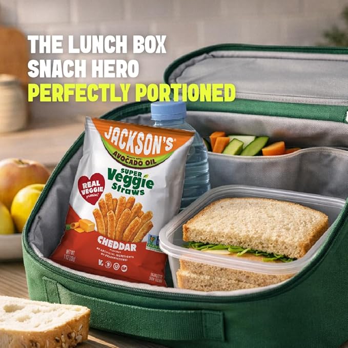 Jackson’s Super Veggie Straws™ (Cheddar 1 oz Pack of 10) – Gluten Free Vegan Snacks for Kids &amp Adults – Made with Premium Avocado Oil – Allergen-friendly Veggie Straws Individual Bags