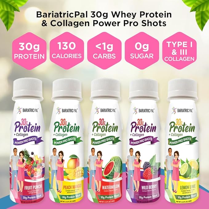BariatricPal 30g Whey Protein &amp Collagen Power Pro Shots - Wild Berry (12 Bottles)
