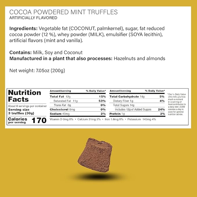 Dream of Truffles - Cocoa Powdered Mint Truffles | Smooth &amp Creamy | Refreshing Peppermint Flavor | Dark Cocoa Dusted Candy Truffles in a Premium Gift Box | Made in Sweden | 200g