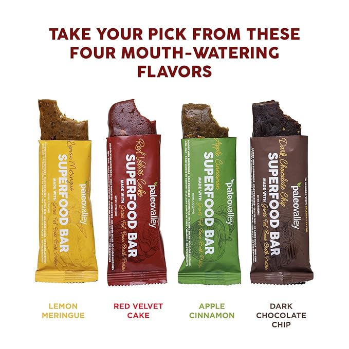 Paleovalley Superfood Bars – Red Velvet– 10 Pack – 9g Protein per Bar – Gluten-Free Grain-Free Paleo Non-GMO – On-the-Go Snack