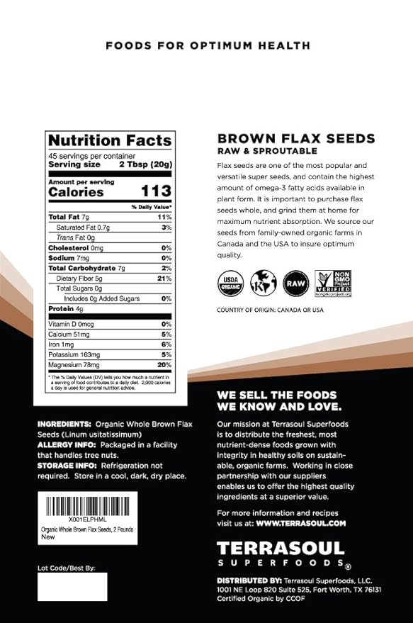 Terrasoul Superfoods Organic Brown Flax Seeds 6 Lbs (3 Pack)