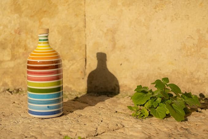 Antico Frantoio Muraglia | Premium Italian Extra Virgin Olive Oil | First Cold Pressed Gourmet EVOO | RAINBOW Arcobaleno Collectible Handmade Ceramic Bottle | 16.9 Fl.oz (500 ml)