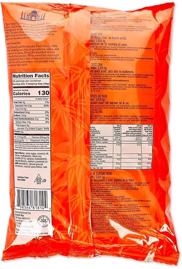 David Rio Food Service Bag Tiger Spice Chai 1 Pack (1 x 1.8 kg)