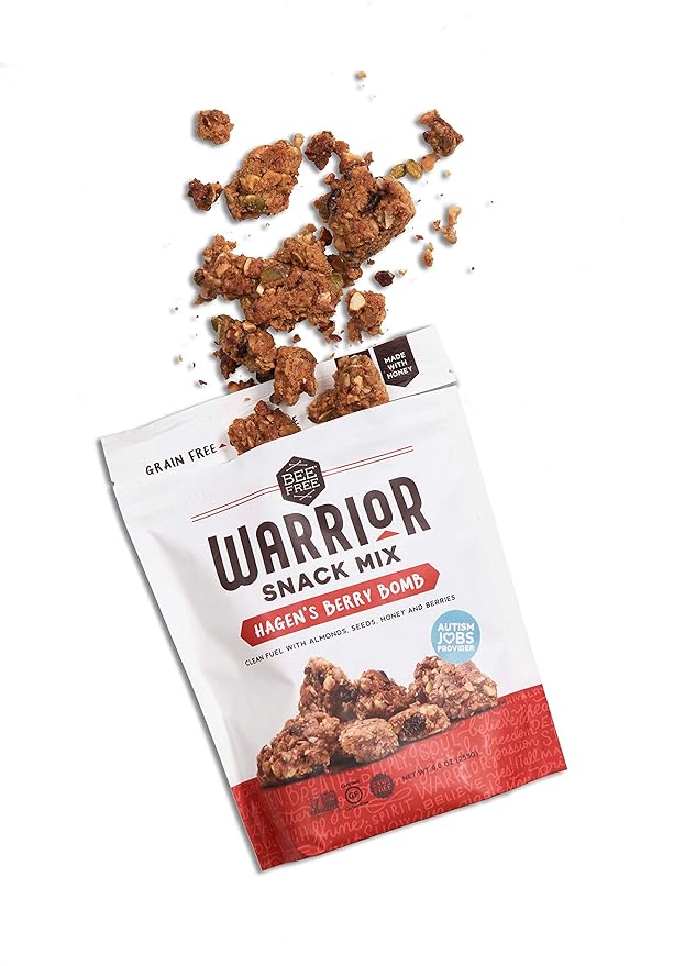 BeeFree Warrior Mix Gluten Free Granola - Chunky Granola Bites | Paleo Low Carb Grain Free Preservative Free Oat Free | Low Calorie Snacks | Hagen’s Berry Bomb 9 Ounce Bags 3 Pack