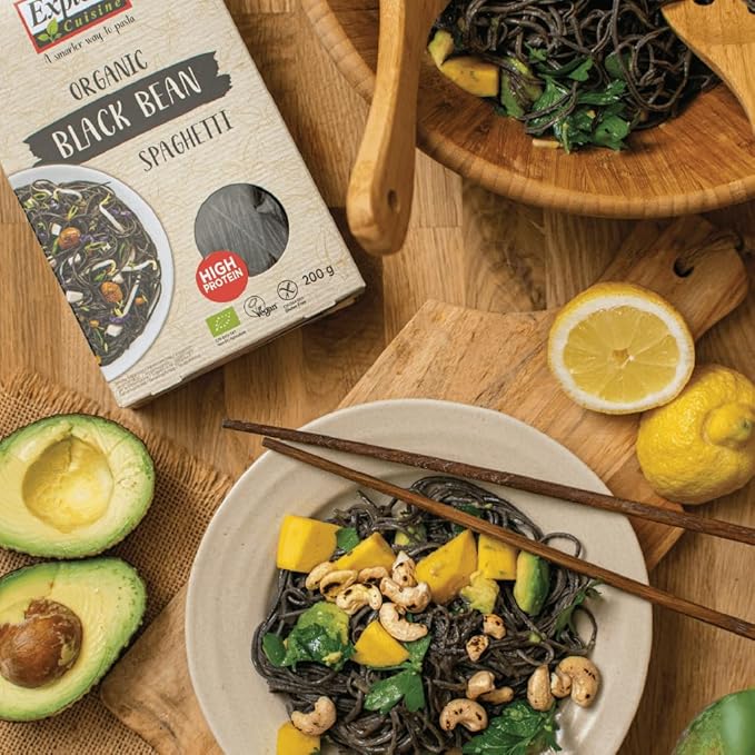 Explore Cuisine Organic Black Bean Spaghetti - Pack of 6 (8 oz) - Easy-to-Make Gluten Free Pasta - High in Plant Protein &amp Fiber - Vegan Keto Friendly Non-GMO - 24 Total Servings