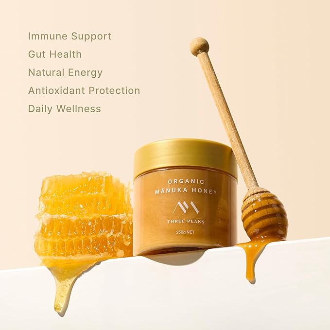 Three Peaks Organic Raw Manuka Honey UMF 10+ (MGO 300+) – USDA Organic Non-GMO Certified UMF Monofloral Manuka Honey 3rd-Party Tested Traceable Hive to Jar – New Zealand (8.8 oz UMF 10+)