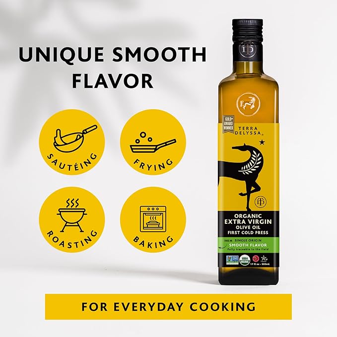 Terra Delyssa First Cold Pressed Organic Extra Virgin Olive Oil Single Sourced 500 ML (17 fl. oz) Dark Glass Bottle - 3 Pack Non-GMO Naturally Rich in Antioxidants and Polyphenols
