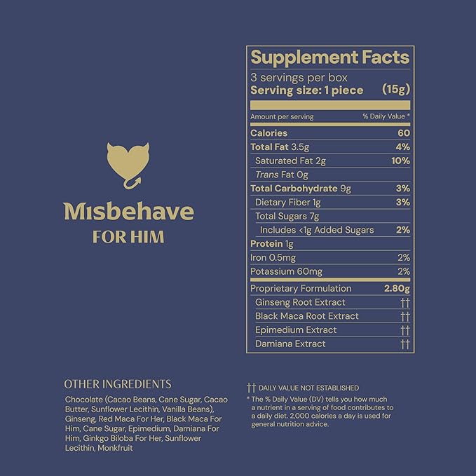 Misbehave Love Chocolate - Premium Dark Chocolate to Inspire Intimacy - Tailored Formula for Women &amp Men | Vegan Gluten-Free
