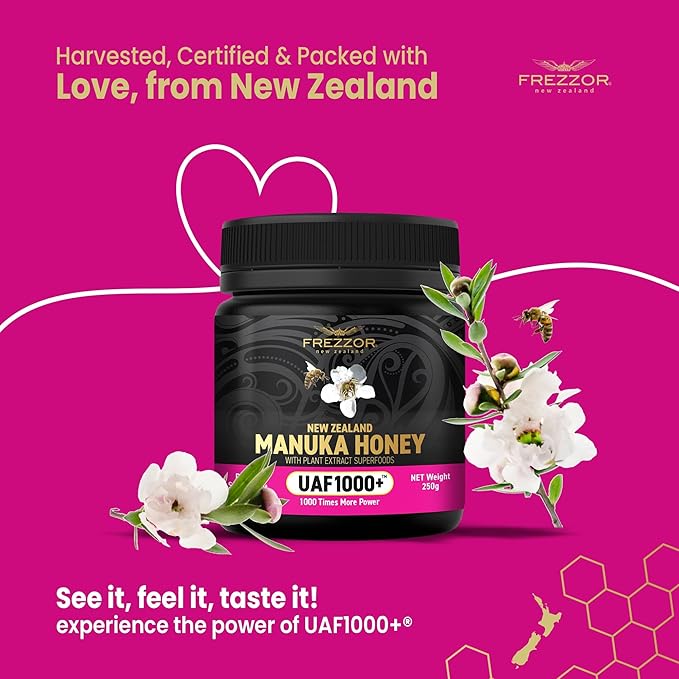 FREZZOR Premium Raw Manuka Honey New Zealand with UAF1000 Perfect Daily Wellness Ritual Superfood 6 Jars (8.8oz/250g per jar)