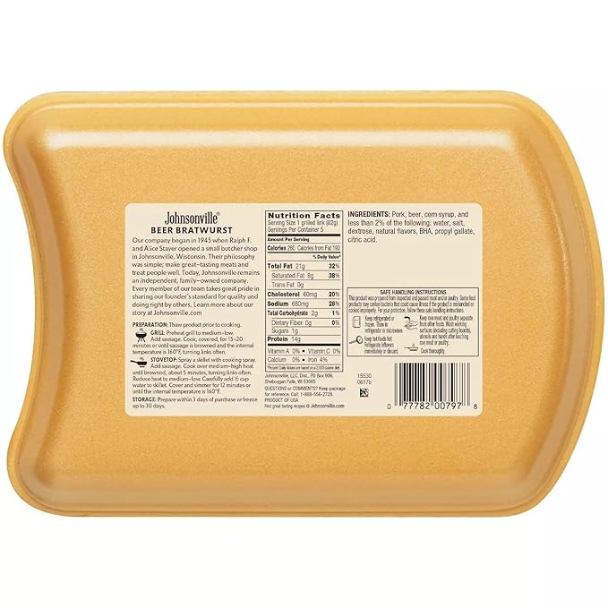Johnsonville Beer Bratwurst - Only Premium Cuts of Pork - No Artificial Colors or Flavors and Ready Set Gourmet Donate a Meal Program - 5 Pack (19oz. 5ct Each)